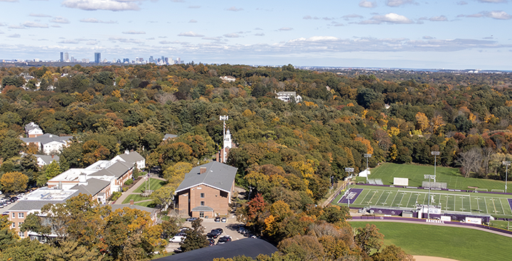 Curry College Milton campus with Boston Skyline